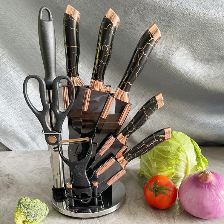 Dovr Kitchen Knife Set -8 pcs Stainless Steel Knife Block Chef Knife Set with Rotating Acrylic Stan